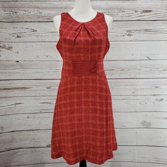 Anthropologie New Girl From Savoy Red Goji Plaid Cut Out Silk Dress Size 6 - Picture 1 of 16